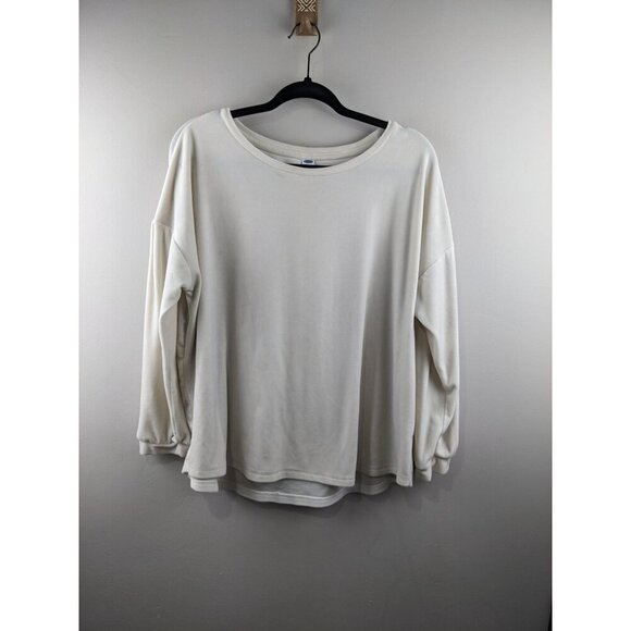 Old Navy Womens Ivory Long-Sleeve Pullover Top XL Relaxed Fit Polyester Blend - Picture 1 of 6